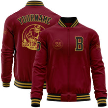 Load image into Gallery viewer, Custom Crimson Black-Old Gold Bomber Varsity Letterman Zipper Jacket