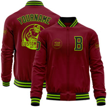 Load image into Gallery viewer, Custom Crimson Black-Neon Green Bomber Varsity Letterman Zipper Jacket
