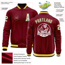 Load image into Gallery viewer, Custom Crimson Black-Gold Bomber Varsity Letterman Zipper Jacket