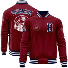 Load image into Gallery viewer, Custom Crimson Navy-White Bomber Varsity Letterman Zipper Jacket