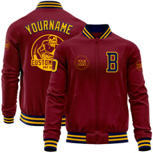 Load image into Gallery viewer, Custom Crimson Navy-Gold Bomber Varsity Letterman Zipper Jacket