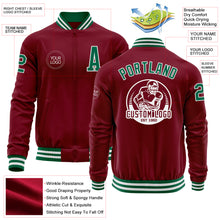 Load image into Gallery viewer, Custom Crimson Kelly Green-White Bomber Varsity Letterman Zipper Jacket