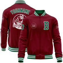 Load image into Gallery viewer, Custom Crimson Kelly Green-White Bomber Varsity Letterman Zipper Jacket