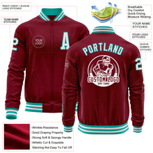 Load image into Gallery viewer, Custom Crimson White-Aqua Bomber Varsity Letterman Zipper Jacket