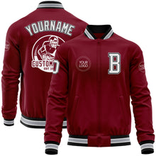 Load image into Gallery viewer, Custom Crimson Black-Gray Bomber Varsity Letterman Zipper Jacket
