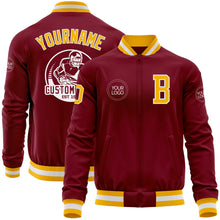 Load image into Gallery viewer, Custom Crimson Gold-White Bomber Varsity Letterman Zipper Jacket