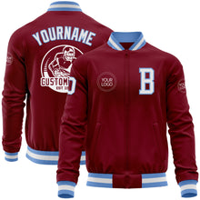 Load image into Gallery viewer, Custom Crimson White-Light Blue Bomber Varsity Letterman Zipper Jacket