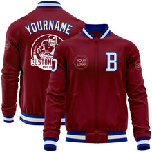 Load image into Gallery viewer, Custom Crimson White-Royal Bomber Varsity Letterman Zipper Jacket