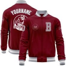 Load image into Gallery viewer, Custom Crimson Gray-White Bomber Varsity Letterman Zipper Jacket