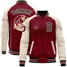 Load image into Gallery viewer, Custom Crimson Black Cream-City Cream Bomber Varsity Letterman Two Tone Zipper Jacket