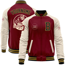 Load image into Gallery viewer, Custom Crimson Black Old Gold-Cream Bomber Varsity Letterman Two Tone Zipper Jacket