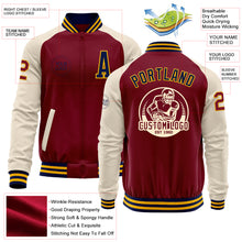 Load image into Gallery viewer, Custom Crimson Navy Gold-Cream Bomber Varsity Letterman Two Tone Zipper Jacket