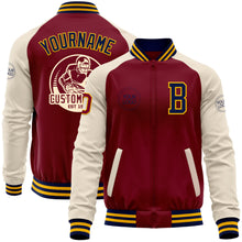 Load image into Gallery viewer, Custom Crimson Navy Gold-Cream Bomber Varsity Letterman Two Tone Zipper Jacket