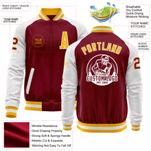 Load image into Gallery viewer, Custom Crimson Gold-White Bomber Varsity Letterman Two Tone Zipper Jacket