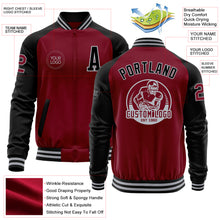 Load image into Gallery viewer, Custom Crimson Black-Gray Bomber Varsity Letterman Two Tone Zipper Jacket