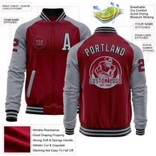 Load image into Gallery viewer, Custom Crimson Gray-Black Bomber Varsity Letterman Two Tone Zipper Jacket