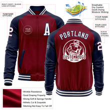 Load image into Gallery viewer, Custom Crimson White-Navy Bomber Varsity Letterman Two Tone Zipper Jacket