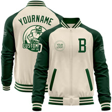 Load image into Gallery viewer, Custom Cream Green Bomber Varsity Letterman Two Tone Zipper Jacket