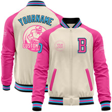 Load image into Gallery viewer, Custom Cream Sky Blue Black-Pink Bomber Varsity Letterman Two Tone Zipper Jacket