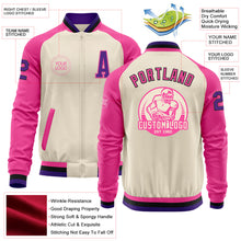 Load image into Gallery viewer, Custom Cream Purple Black-Pink Bomber Varsity Letterman Two Tone Zipper Jacket