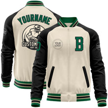 Load image into Gallery viewer, Custom Cream Kelly Green-Black Bomber Varsity Letterman Two Tone Zipper Jacket