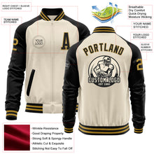 Load image into Gallery viewer, Custom Cream Old Gold-Black Bomber Varsity Letterman Two Tone Zipper Jacket