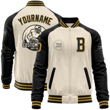 Load image into Gallery viewer, Custom Cream Old Gold-Black Bomber Varsity Letterman Two Tone Zipper Jacket