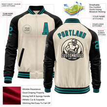 Load image into Gallery viewer, Custom Cream Teal-Black Bomber Varsity Letterman Two Tone Zipper Jacket