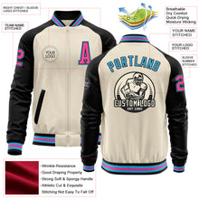 Load image into Gallery viewer, Custom Cream Pink Black-Sky Blue Bomber Varsity Letterman Two Tone Zipper Jacket