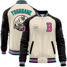 Load image into Gallery viewer, Custom Cream Pink Black-Aqua Bomber Varsity Letterman Two Tone Zipper Jacket