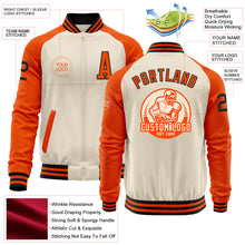 Load image into Gallery viewer, Custom Cream Black-Orange Bomber Varsity Letterman Two Tone Zipper Jacket