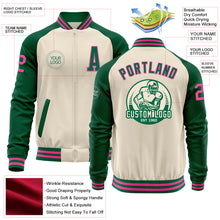 Load image into Gallery viewer, Custom Cream Pink-Kelly Green Bomber Varsity Letterman Two Tone Zipper Jacket
