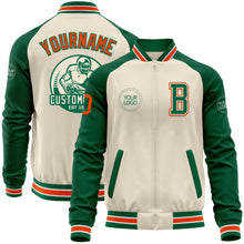 Load image into Gallery viewer, Custom Cream Orange Kelly Green-White Bomber Varsity Letterman Two Tone Zipper Jacket