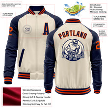 Load image into Gallery viewer, Custom Cream Orange-Navy Bomber Varsity Letterman Two Tone Zipper Jacket