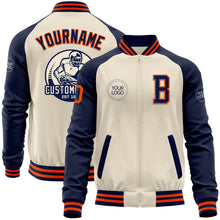 Load image into Gallery viewer, Custom Cream Orange-Navy Bomber Varsity Letterman Two Tone Zipper Jacket