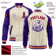 Load image into Gallery viewer, Custom Cream Orange Purple-White Bomber Varsity Letterman Two Tone Zipper Jacket