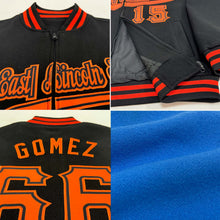 Load image into Gallery viewer, Custom Powder Blue Red-Black Bomber Varsity Letterman Zipper Jacket