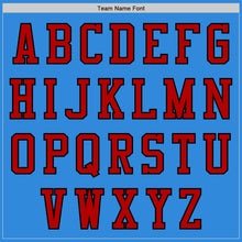 Load image into Gallery viewer, Custom Powder Blue Red-Black Bomber Varsity Letterman Zipper Jacket