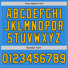 Load image into Gallery viewer, Custom Powder Blue Gold-Black Bomber Varsity Letterman Zipper Jacket