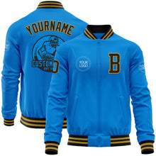 Load image into Gallery viewer, Custom Powder Blue Black-Old Gold Bomber Varsity Letterman Zipper Jacket