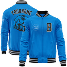 Load image into Gallery viewer, Custom Powder Blue Black-Gray Bomber Varsity Letterman Zipper Jacket