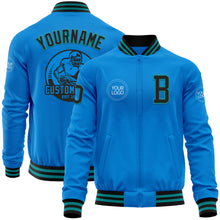 Load image into Gallery viewer, Custom Powder Blue Black-Teal Bomber Varsity Letterman Zipper Jacket