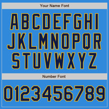 Load image into Gallery viewer, Custom Powder Blue Navy-Gold Bomber Varsity Letterman Zipper Jacket