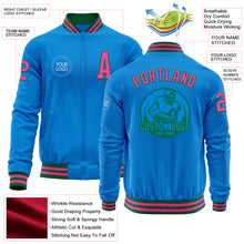 Load image into Gallery viewer, Custom Powder Blue Pink-Kelly Green Bomber Varsity Letterman Zipper Jacket