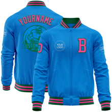 Load image into Gallery viewer, Custom Powder Blue Pink-Kelly Green Bomber Varsity Letterman Zipper Jacket