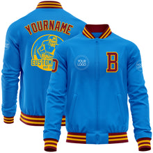 Load image into Gallery viewer, Custom Powder Blue Crimson-Gold Bomber Varsity Letterman Zipper Jacket