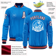 Load image into Gallery viewer, Custom Powder Blue Navy-Red Bomber Varsity Letterman Zipper Jacket