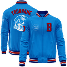 Load image into Gallery viewer, Custom Powder Blue Red-Royal Bomber Varsity Letterman Zipper Jacket