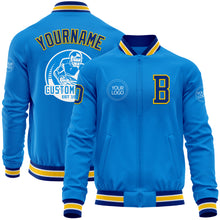 Load image into Gallery viewer, Custom Powder Blue Royal-Yellow Bomber Varsity Letterman Zipper Jacket