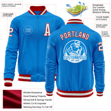 Load image into Gallery viewer, Custom Powder Blue White-Red Bomber Varsity Letterman Zipper Jacket